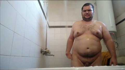 Steamy shower time with a sexy, voluptuous guy