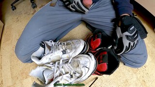 Gay uncut cock, gay jacking off, destroy shoes