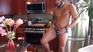 Fag, solo jerk, gay kitchen