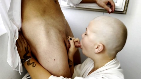 Bald head girl, static camera, bald woman