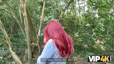 VIP4K - Gorgeous redhead Miss Olivia shows off her red lingerie and gets fucked in public while her boyfriend watches